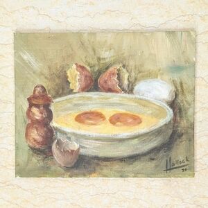 Vintage Original Still Life Painting Acrylic On Board Cracked Eggs Signed 8x10